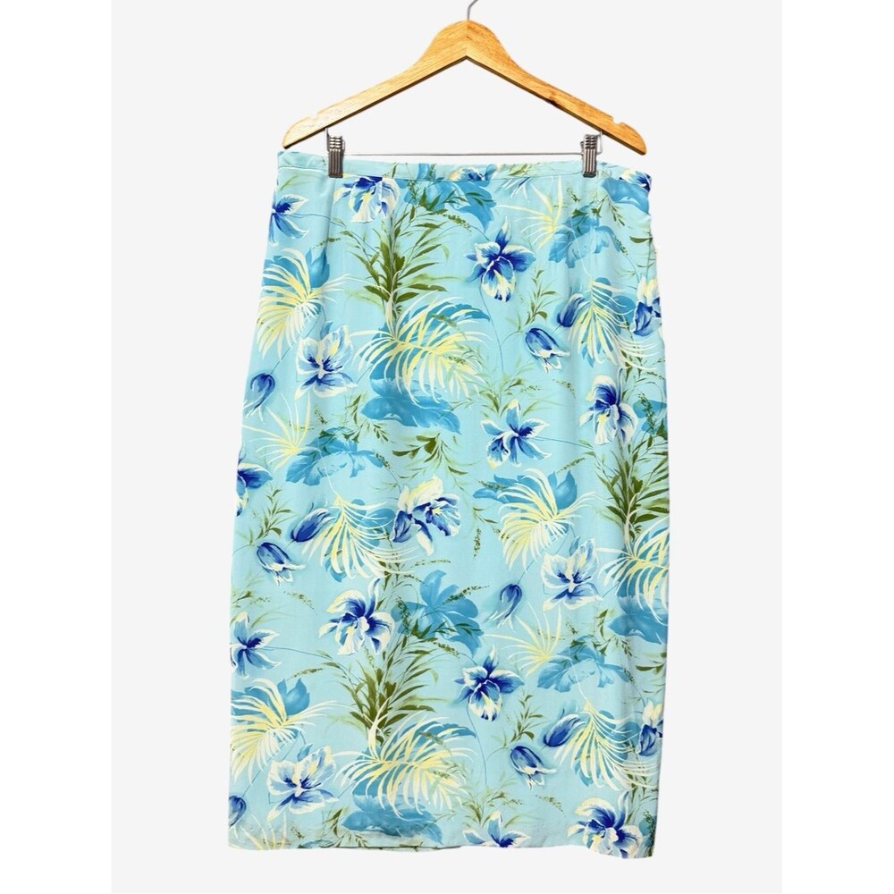 Alfred Dunner Vintage Silk Midi Skirt Size 20 Light Blue Floral Dressy Luxury